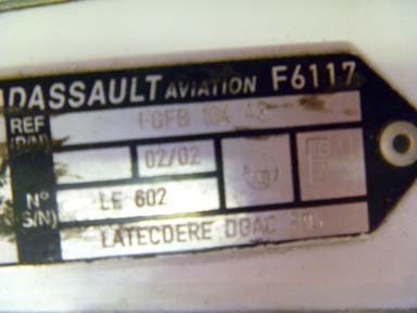 Data Plate Falcon Aircraft Part Exchange Dassault Falcon Rotable Pool