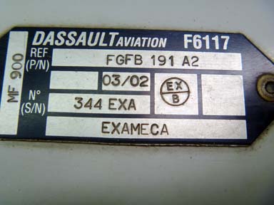 Data Plate Falcon 900EX Main Landing Gear LH Door Assy