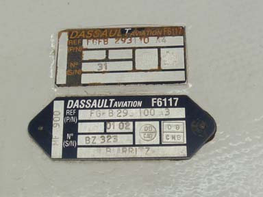 Falcon 900EX MLG INBD Data Plate