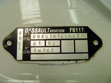 Falcon 900EX Airbrake Assy Data Plate
