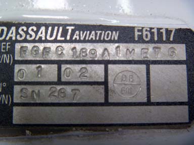 Data Plate Falcon 900EX Airbrake Assy